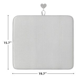 SUBEKYU Microfiber Dish Drying Mat for Kitchen Counter, Absorbent Dishes Drainer/Rack Pad for Countertop (Light Grey 2P)