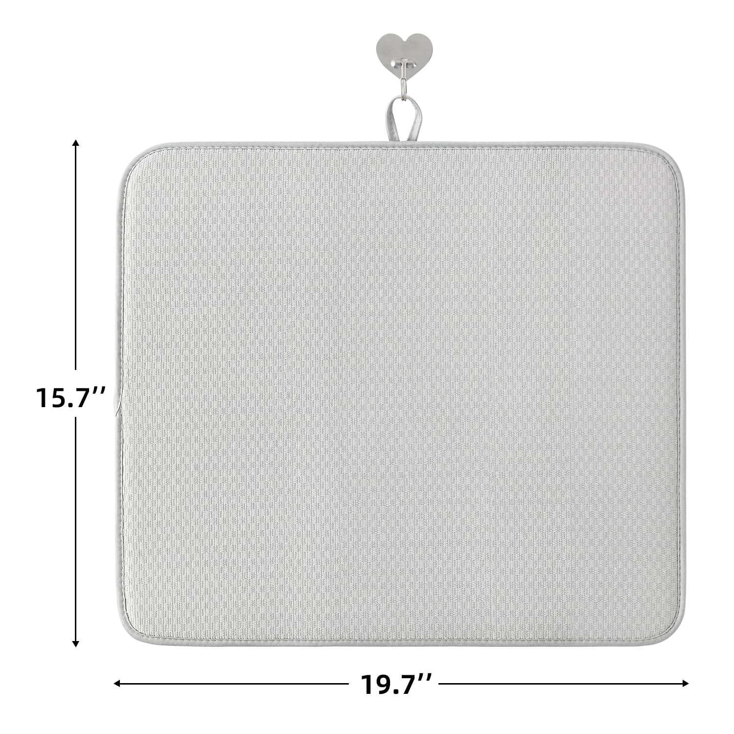 SUBEKYU Microfiber Dish Drying Mat for Kitchen Counter, Absorbent Dishes Drainer/Rack Pad for Countertop (Light Grey 2P)