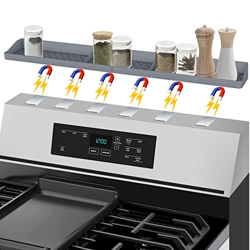 XIILSIE Stove Top Shelf 30 Inch, Silicone Oven Shelf Magnetic Shelf for Kitchen Stove with 6PCS Small Iron Piece, Kitchen Over Stove Spice Rack Organizer, Grey