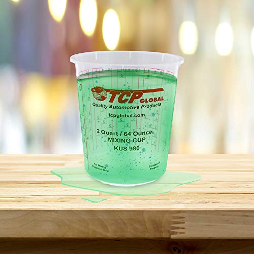 Custom Shop - Full Box Case of 100 Each - 64 Ounce Graduated Paint Mixing Cups - Cups are Calibrated with Multiple Mixing Ratios - Also Includes 12 Lids - Cups Hold 80-Ounces Epoxy Resin