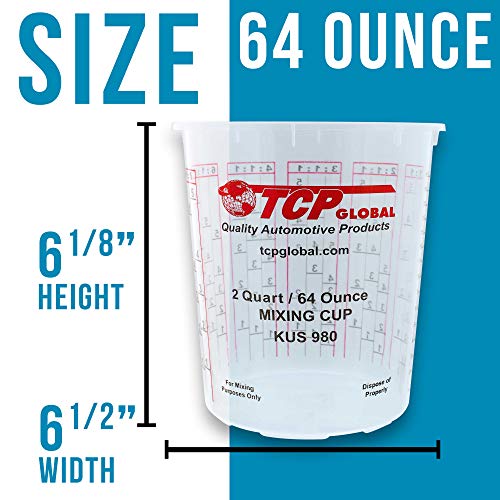 Custom Shop - Full Box Case of 100 Each - 64 Ounce Graduated Paint Mixing Cups - Cups are Calibrated with Multiple Mixing Ratios - Also Includes 12 Lids - Cups Hold 80-Ounces Epoxy Resin