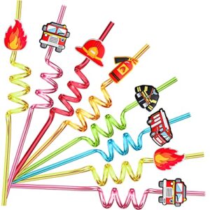 24 fire truck party favors drinking straws for fire truck birthday party supplies with 2 pcs straws cleaning brush