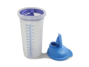 tupperware kenparazzi 600 ml xl quick-shake shaker mix fix mess mixing cup, clear blue