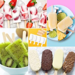 Perthlin 4 Pieces Ice Cream Mould ice lolly Mold Silicone Ice Cream Mold 4-Cavity Cake Pop Molds Baking Molds with 200 Pieces Sticks for Homemade Treats (White)