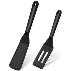 2 pieces mini brownie serving spatula set, flexible nonstick silicone serve turner slotted cookie spatula silicone square spatula kitchen utensil for cutting serving brownies cookies flip eggs (black)