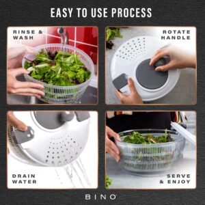 BINO | Salad Spinner - 4.2 Qt | Large Manual Lettuce Spinner with Secure Lid Lock & Built-in Draining System | Salad Spinner with Salad Bowl | Fruit & Vegetable Basket Colander | Kitchen Gadgets