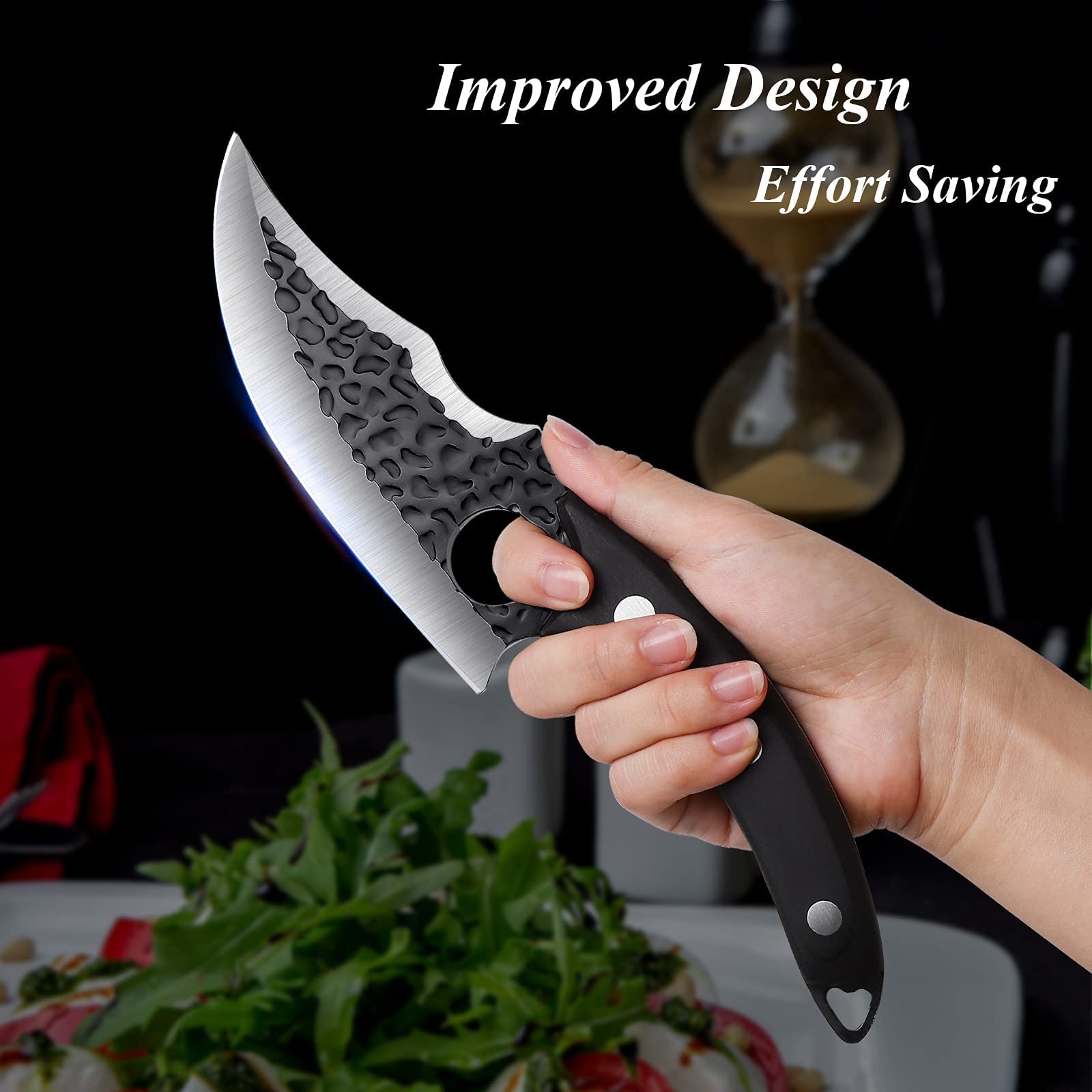 Huusk Japan Knife Upgraded Version, Fillet Caveman Knife Viking Knife Handmade Butcher Boning Knife for Meat Cutting Kitchen Knife with Sheath for Home or Camping Outdoor, Ideal Gift for Dad