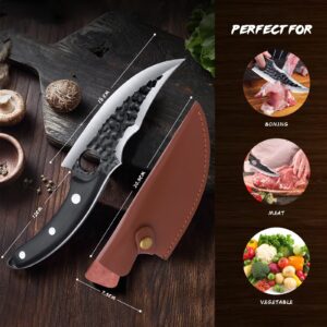 Huusk Japan Knife Upgraded Version, Fillet Caveman Knife Viking Knife Handmade Butcher Boning Knife for Meat Cutting Kitchen Knife with Sheath for Home or Camping Outdoor, Ideal Gift for Dad