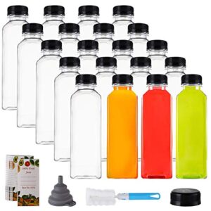 cedilis 20 pack 16oz plastic juice bottles with black cap, clear reusable containers with lids, great disposable bottles for making juice, milk, salad dressing, smoothie and other beverages