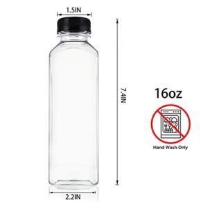 Cedilis 20 Pack 16oz Plastic Juice Bottles with Black Cap, Clear Reusable Containers with Lids, Great Disposable Bottles for Making Juice, Milk, Salad Dressing, Smoothie and Other Beverages