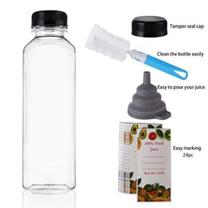 Cedilis 20 Pack 16oz Plastic Juice Bottles with Black Cap, Clear Reusable Containers with Lids, Great Disposable Bottles for Making Juice, Milk, Salad Dressing, Smoothie and Other Beverages