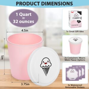 TTUBBIEZ Ice Cream Containers (2 Pack - 1 Quart Each), Ice Cream Containers for Homemade Ice Cream, Ice Cream Storage Containers for Freezer, 1 Quart Freezer Containers for Ice Cream Storage - Pink