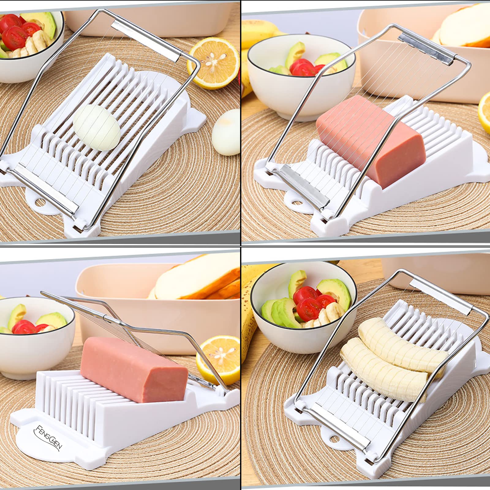 Egg slicer Luncheon Meat Slicer,Egg slicer for hard boiled eggs FENGCHEN Spam slicer With 10 Singing Cutting Wires in Stainless Steel