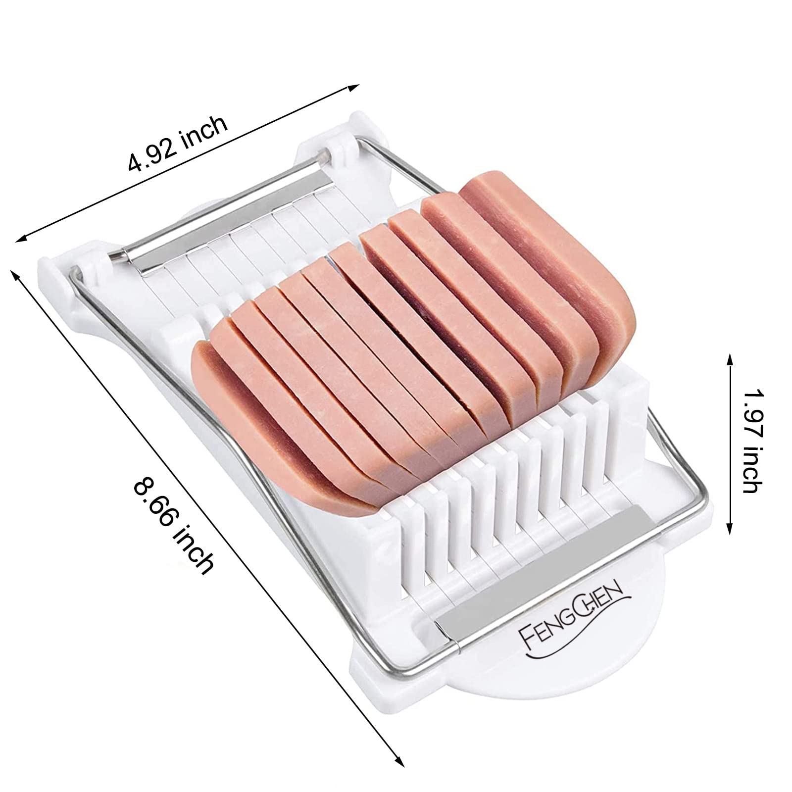 Egg slicer Luncheon Meat Slicer,Egg slicer for hard boiled eggs FENGCHEN Spam slicer With 10 Singing Cutting Wires in Stainless Steel