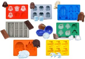 inku star wars silicone mold set star wars ice and chocolate cubes: stormtrooper, darth vader, x-wing fighter, millennium falcon, r2-d2, han solo, boba fett, death star