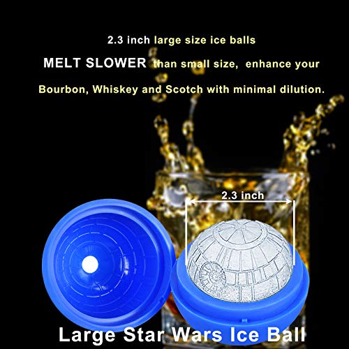 Death Star Ice Cube Mold 2 Pack Silicone Star Wars Ice Molds Sphere Big Ice Ball Maker for Whiskey, Bourbon and Cola (2)