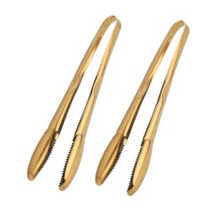 iaxsee 2-pack 9 inch stainless steel gold salad tongs, non-slip & easy grip smart locking clip handy utensil for cooking, serving, barbecue, buffet, salad, ice, oven
