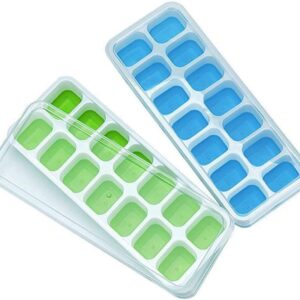 Ice Cube Trays, Silicone Easy-Release and Flexible 14-Ice Trays with Spill-Resistant Removable Lid, BPA Free, Durable and Dishwasher Safe, 2 Pack