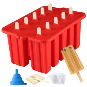 silicone popsicles molds, homemade ice popsice molds food grade bpa-free with popsicles maker sticks popsicles bags a funnel, popcycle maker (red-10 cavity)