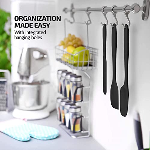 OVENTE Set of 5 Silicone Spatula , Food Grade Rubber Spatulas Heat Resistant w/ Stainless Steel Core & Seamless Design, Non Stick Rubber Spatula for Mixing, Baking & Cooking Black SP12305B