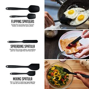 OVENTE Set of 5 Silicone Spatula , Food Grade Rubber Spatulas Heat Resistant w/ Stainless Steel Core & Seamless Design, Non Stick Rubber Spatula for Mixing, Baking & Cooking Black SP12305B