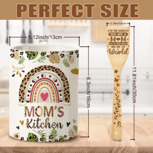 Rabbitable Gifts for Mom, Ceramic Utensil Holder for Cooking with Wooden Spoons Mothers Day Gifts for Mom, Mom Mothers Day Gift Cooking Tools Kitchen Utensils Set with Wooden Spoons for 6