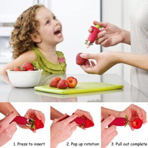 Strawberry Huller Fruit Slicer Set, Berry Stem Leaves Huller Gem Remover Removal Fruit Peeling Tool Kitchen Gadgets Corer Easy for Remove Strawberry Tomatoes and Stem Tool (2PCS)