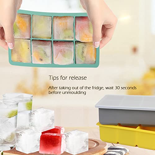 Large Ice Cube Trays for Cocktails, NueZoo 4 Pack Silicone Big Ice Cube Mold with Lids for Whiskey, Square 8 Cavity Ice Cube Maker for Freezer, Easy Release and Flexible