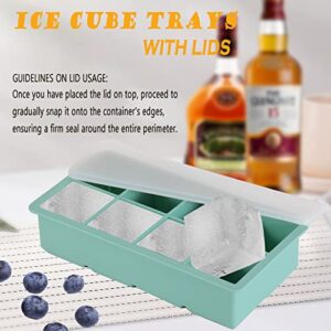 Large Ice Cube Trays for Cocktails, NueZoo 4 Pack Silicone Big Ice Cube Mold with Lids for Whiskey, Square 8 Cavity Ice Cube Maker for Freezer, Easy Release and Flexible