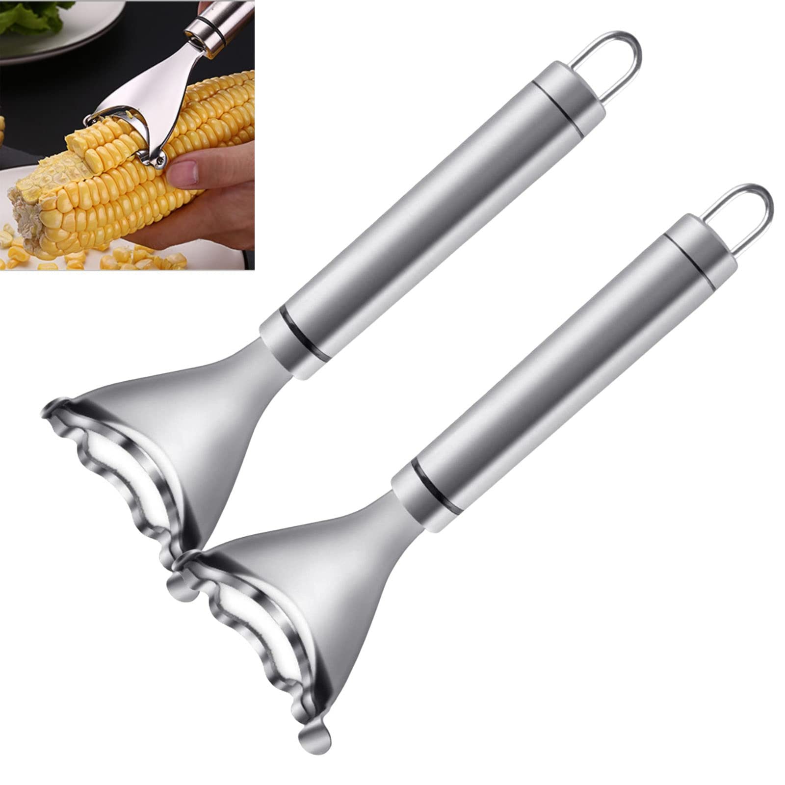 2PCS Magic Corn Cutter Peeler, Corn Stripper Cob Stripper Tool,Premium Stainless Steel Corn Thresher Cob Remover tool with Ergonomic Handle