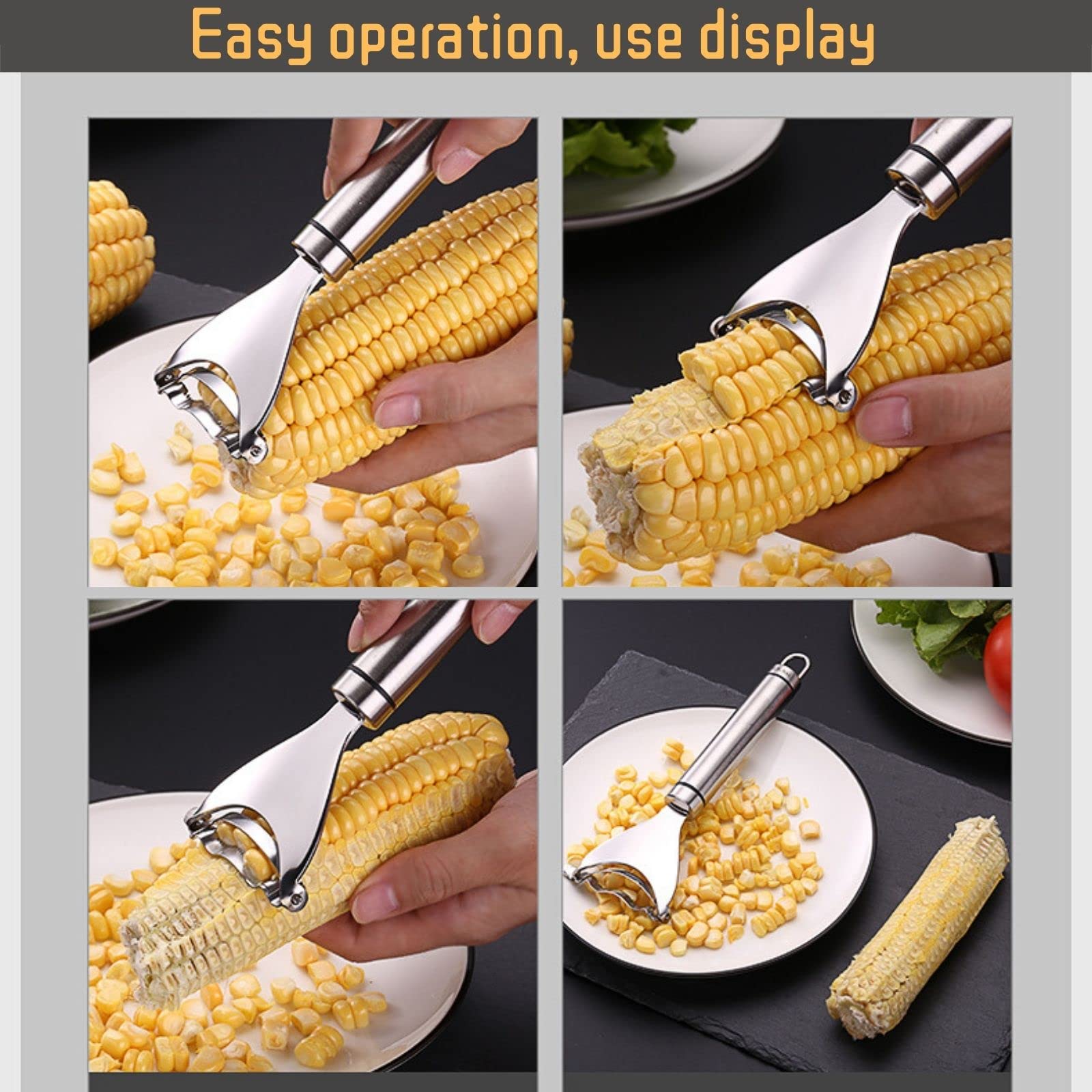 2PCS Magic Corn Cutter Peeler, Corn Stripper Cob Stripper Tool,Premium Stainless Steel Corn Thresher Cob Remover tool with Ergonomic Handle