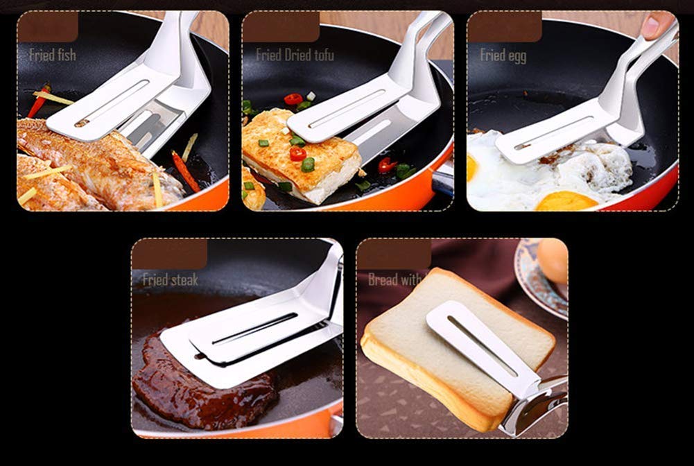 JXHAPY 304 Kitchens Tongs 10 Inch Premium Stainless Steel Multipurpose Gripper Bread Clip/Steak Clamps/Fried Steak Clamp/Barbecue Tongs/Beefsteak Turner Flipper (1)