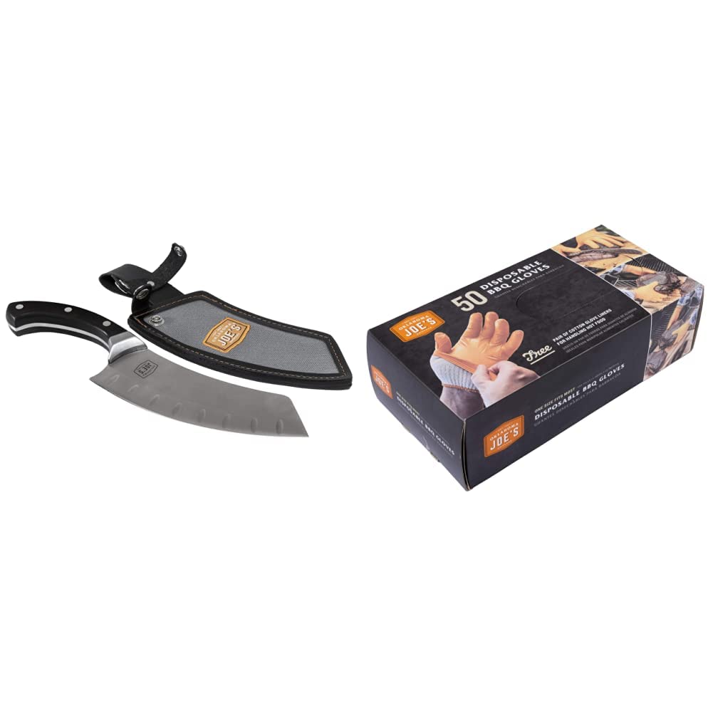 Oklahoma Joe's Blacksmith Cleaver & Chef Knife with Holster and Disposable BBQ Gloves, 50-count