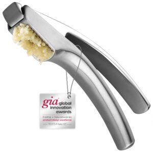 garlic press stainless steel, no need to peel garlic mincer tool for fine garlic, detachable for easy cleaning, garlic presser and masher, dishwasher safe garlic crusher with 5-year warranty