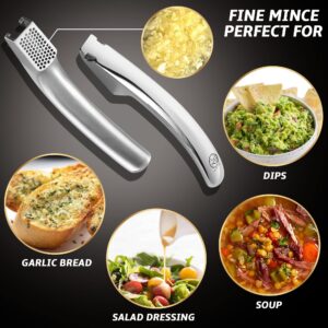 Garlic Press Stainless Steel, No Need to Peel Garlic Mincer Tool for Fine Garlic, Detachable for Easy Cleaning, Garlic Presser and Masher, Dishwasher Safe Garlic Crusher with 5-Year Warranty