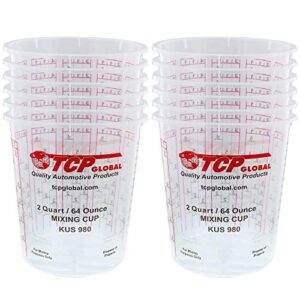 custom shop - pack of 12-64 ounce graduated paint mixing cups (2 quarts) - cups have calibrated mixing ratios on side of cup - cups hold 80-fluid ounces