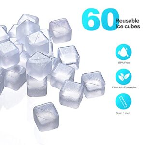 60 Pcs Reuable Ice Cubes White Clear Plastic Ice Cube to Keep Our drinks such as Lemon Wine Water Cool Longer Pretty for Party Wedding Filled With Pure Water