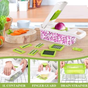 VRJISZTA 13 in 1 Kitchen Vegetable Chopper Slicer Dicer, Food Chopper/Cutter, veggie Chopper with 8 Blades, Storage Container for Egg Onion Tomato Potato Carrot Salad