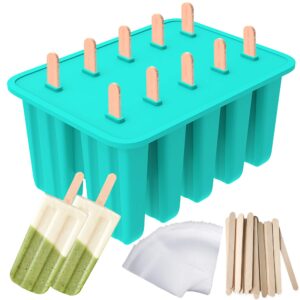 ozera popsicles molds, 10-cavity popsicle maker molds silicone popsicle molds, homemade popcical molds ice pop molds with 50 popsicle sticks, 50 popsicle bags