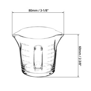 QWORK Espresso Shot Glass with Handle, 2 Pack 3-Ounce Double Spout Glass Measuring Cup Triple Pitcher Milk Cup with Two Scales (OZ&ML)