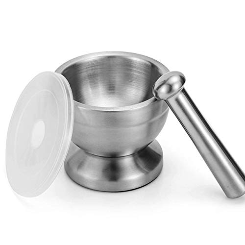 Bekith Mortar and Pestle Sets 18/8 Brushed Stainless Steel Spice Grinder Pill Crusher Molcajete Herb Bowl