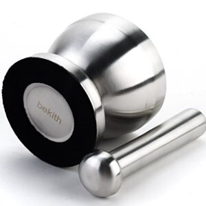 Bekith Mortar and Pestle Sets 18/8 Brushed Stainless Steel Spice Grinder Pill Crusher Molcajete Herb Bowl