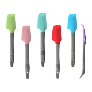 yoku made- silicone mini spatula, curved small spatula, kitchen scraper spatula, wet pet food can spatula, jar spatula, for cooking baking frosting or mixing, 6pcs