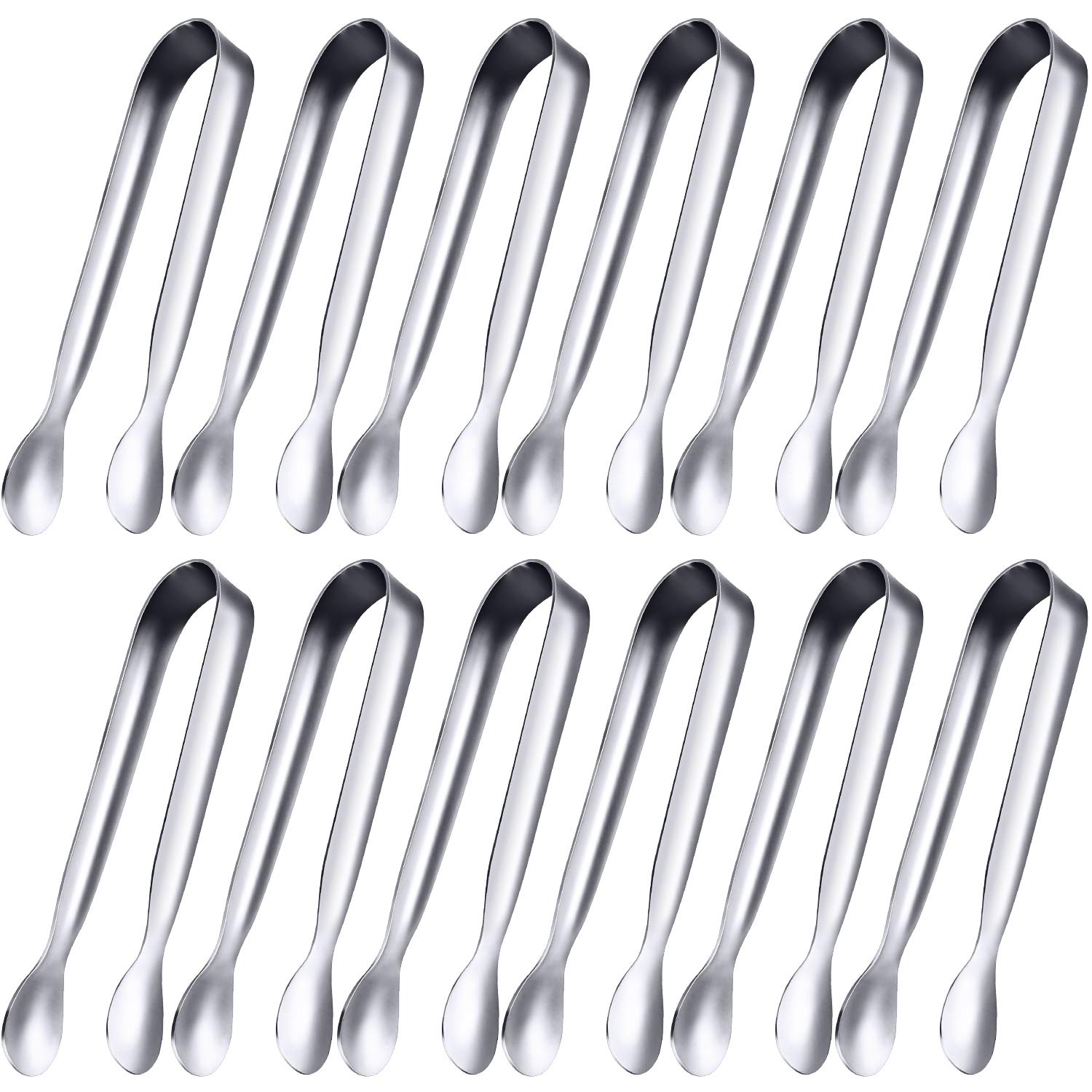 12 Pieces Sugar Tongs Ice Tongs Stainless Steel Mini Serving Tongs Appetizers Tongs Small Kitchen Tongs for Tea Party Coffee Bar Kitchen (Silver, 4.3 Inch)