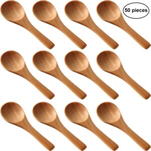 boao 50 pieces small wooden spoons, 3.5'' l, mini nature spoons wood honey teaspoon cooking condiments spoons for kitchen seasoning jar coffee tea sugar