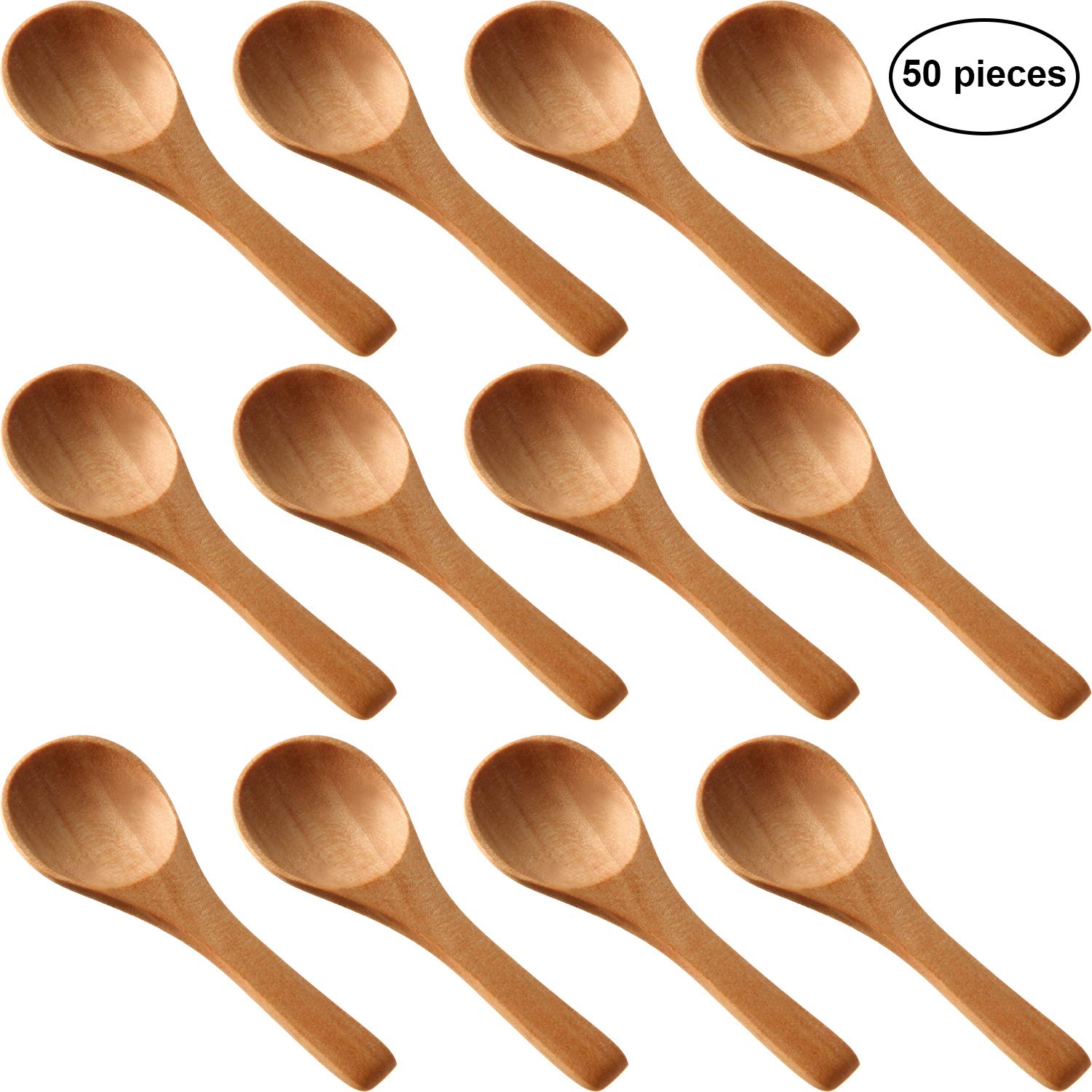 Boao 50 Pieces Small Wooden Spoons, 3.5'' L, Mini Nature Spoons Wood Honey Teaspoon Cooking Condiments Spoons for Kitchen Seasoning Jar Coffee Tea Sugar