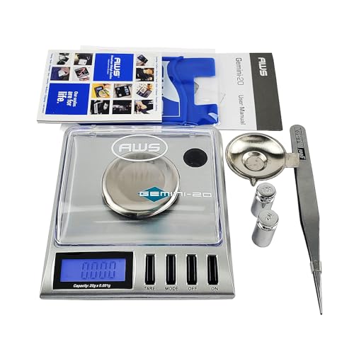 Gemini 20 - Portable Precision Modern Stainless Steel Digital Milligram Scale 20g x 0.001g (Silver) - AMERICAN WEIGH SCALES