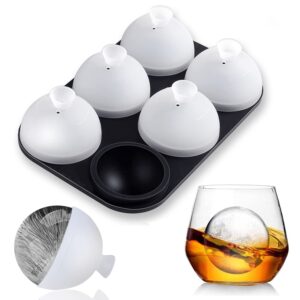 honyao whiskey ice ball mold, silicone ice ball maker mold with individual lid easy fill and release round sphere ice mold for cocktails bourbon - 2 inch 6 ice balls