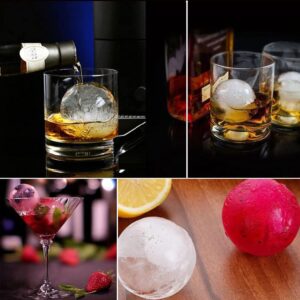 HONYAO Whiskey Ice Ball Mold, Silicone Ice Ball Maker Mold with Individual Lid Easy Fill and Release Round Sphere Ice Mold for Cocktails Bourbon - 2 inch 6 Ice Balls