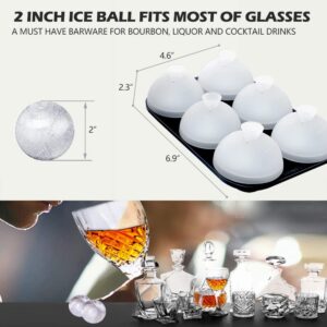 HONYAO Whiskey Ice Ball Mold, Silicone Ice Ball Maker Mold with Individual Lid Easy Fill and Release Round Sphere Ice Mold for Cocktails Bourbon - 2 inch 6 Ice Balls